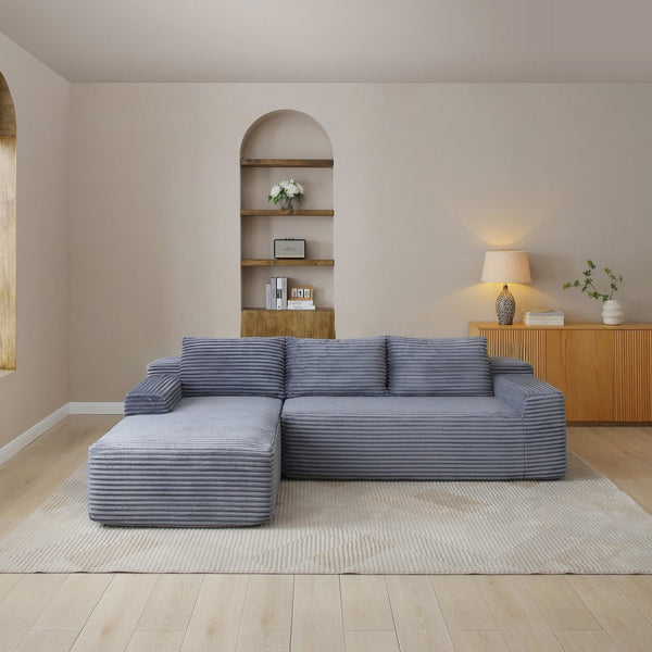 English Elm 97'' Modular Corduroy Sectional with Deep Seat Cushions for Spacious Living Rooms Grey - A W1117P457739