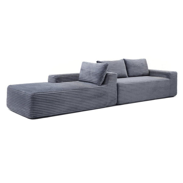 English Elm 97'' Modular Corduroy Sectional with Deep Seat Cushions for Spacious Living Rooms Grey - A W1117P457739