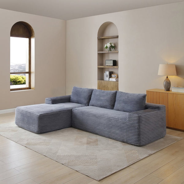 English Elm 97'' Modular Corduroy Sectional with Deep Seat Cushions for Spacious Living Rooms Grey - A W1117P457739