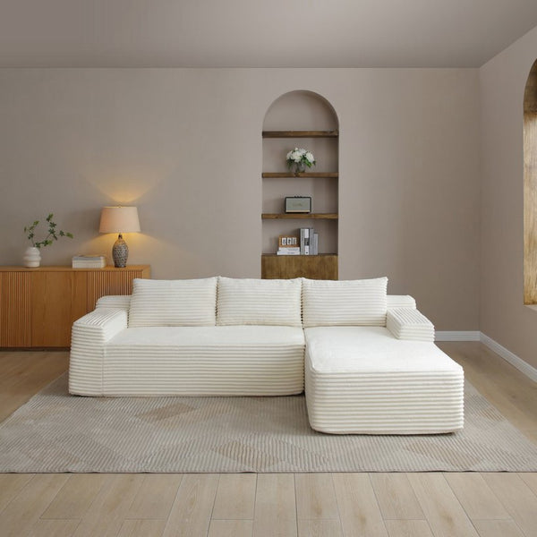 English Elm 97'' Modular Corduroy Sectional with Deep Seat Cushions for Spacious Living Rooms Beige - B W1117P457741