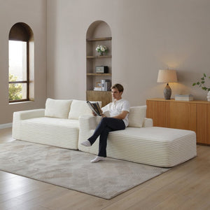 English Elm 97'' Modular Corduroy Sectional with Deep Seat Cushions for Spacious Living Rooms Beige - B W1117P457741
