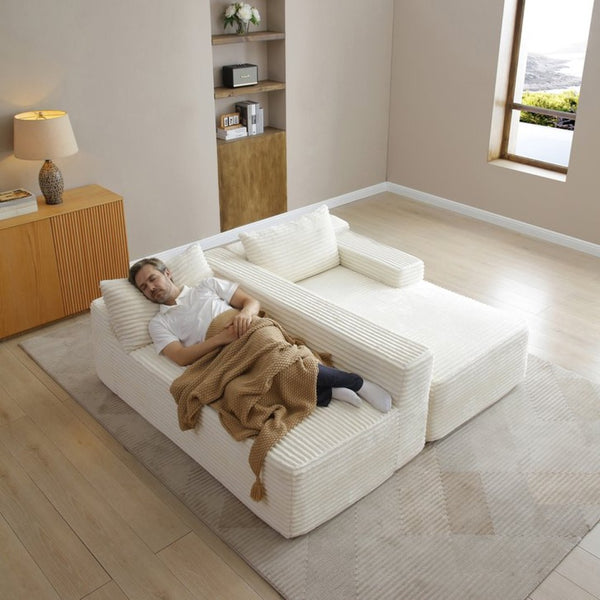 English Elm 97'' Modular Corduroy Sectional with Deep Seat Cushions for Spacious Living Rooms Beige - B W1117P457741