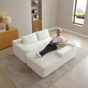 English Elm 97'' Modular Corduroy Sectional with Deep Seat Cushions for Spacious Living Rooms Beige - B W1117P457741