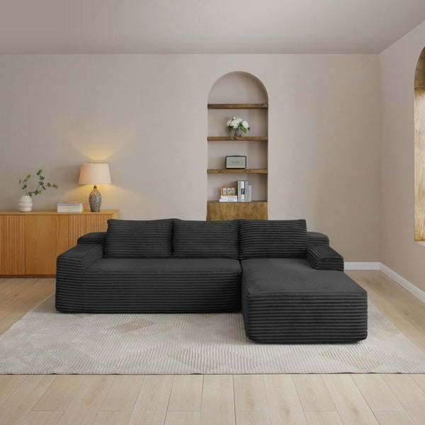 English Elm 97'' Modular Corduroy Sectional with Deep Seat Cushions for Spacious Living Rooms Black - B W1117P457742