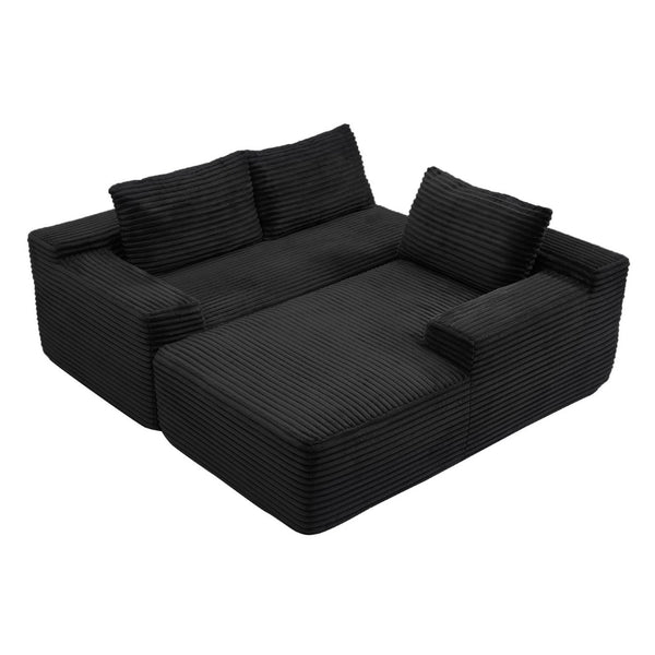 English Elm 97'' Modular Corduroy Sectional with Deep Seat Cushions for Spacious Living Rooms Black - B W1117P457742