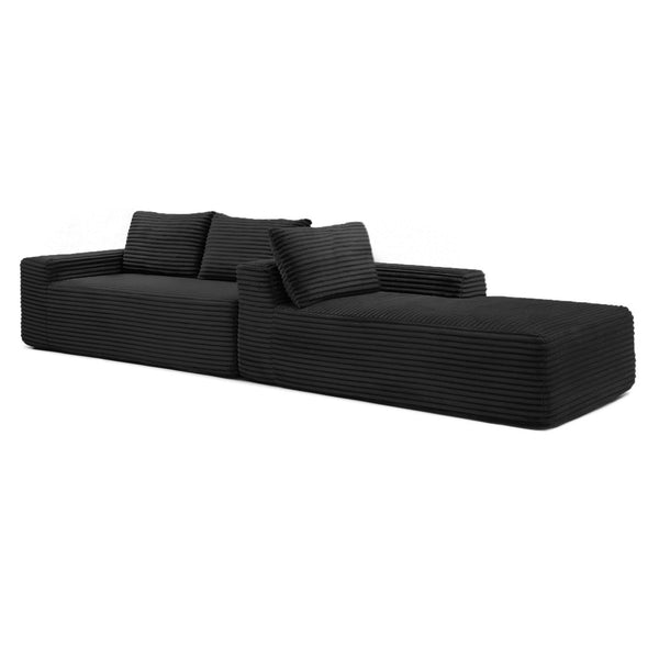 English Elm 97'' Modular Corduroy Sectional with Deep Seat Cushions for Spacious Living Rooms Black - B W1117P457742