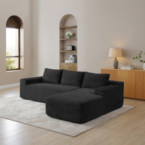 English Elm 97'' Modular Corduroy Sectional with Deep Seat Cushions for Spacious Living Rooms Black - B W1117P457742