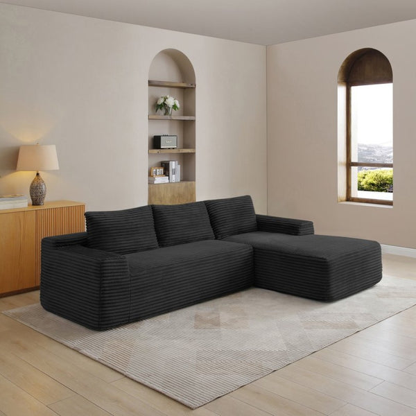 English Elm 97'' Modular Corduroy Sectional with Deep Seat Cushions for Spacious Living Rooms Black - B W1117P457742