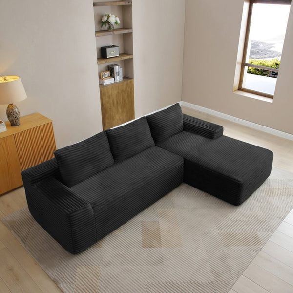 English Elm 97'' Modular Corduroy Sectional with Deep Seat Cushions for Spacious Living Rooms Black - B W1117P457742