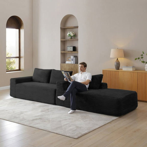 English Elm 97'' Modular Corduroy Sectional with Deep Seat Cushions for Spacious Living Rooms Black - B W1117P457742
