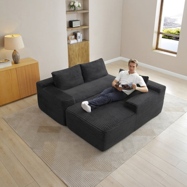 English Elm 97'' Modular Corduroy Sectional with Deep Seat Cushions for Spacious Living Rooms Black - B W1117P457742