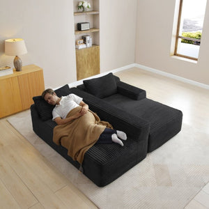 English Elm 97'' Modular Corduroy Sectional with Deep Seat Cushions for Spacious Living Rooms Black - B W1117P457742