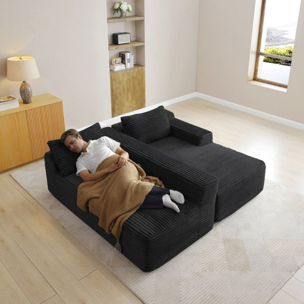 English Elm 97'' Modular Corduroy Sectional with Deep Seat Cushions for Spacious Living Rooms Black - B W1117P457742