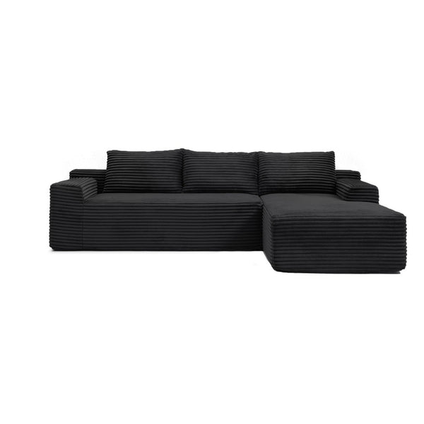 English Elm 97'' Modular Corduroy Sectional with Deep Seat Cushions for Spacious Living Rooms Black - B W1117P457742