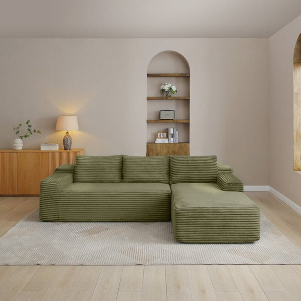English Elm 97'' Modular Corduroy Sectional with Deep Seat Cushions for Spacious Living Rooms Green - A W1117P457743
