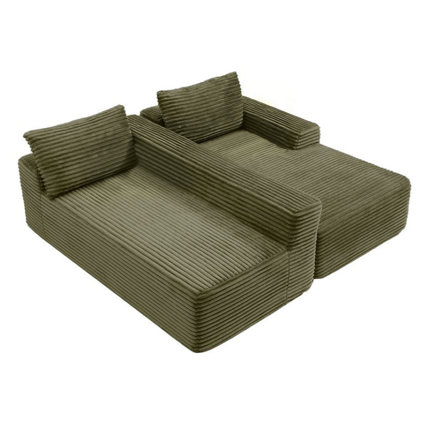 English Elm 97'' Modular Corduroy Sectional with Deep Seat Cushions for Spacious Living Rooms Green - A W1117P457743