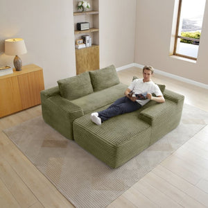 English Elm 97'' Modular Corduroy Sectional with Deep Seat Cushions for Spacious Living Rooms Green - A W1117P457743