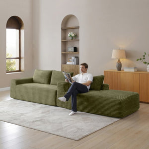 English Elm 97'' Modular Corduroy Sectional with Deep Seat Cushions for Spacious Living Rooms Green - A W1117P457743