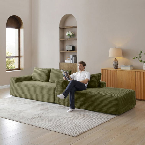 English Elm 97'' Modular Corduroy Sectional with Deep Seat Cushions for Spacious Living Rooms Green - A W1117P457743