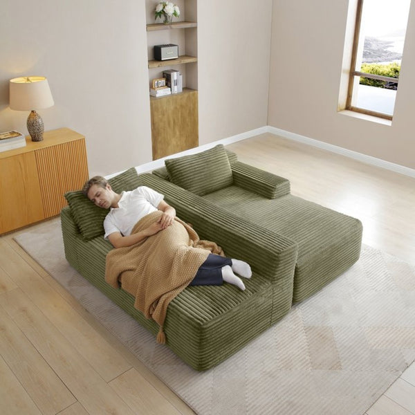 English Elm 97'' Modular Corduroy Sectional with Deep Seat Cushions for Spacious Living Rooms Green - A W1117P457743