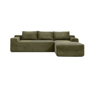 English Elm 97'' Modular Corduroy Sectional with Deep Seat Cushions for Spacious Living Rooms Green - A W1117P457743