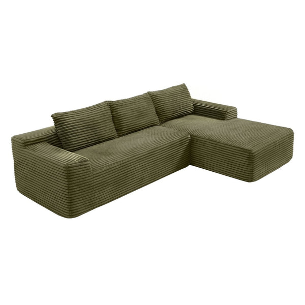 English Elm 97'' Modular Corduroy Sectional with Deep Seat Cushions for Spacious Living Rooms Green - A W1117P457743