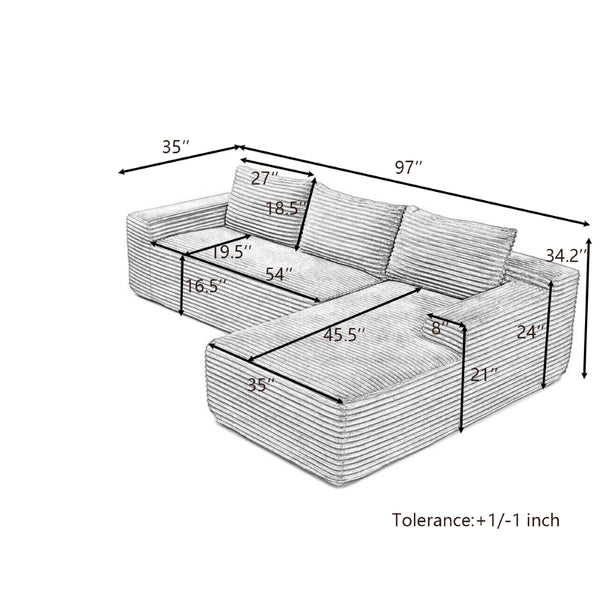 English Elm 97'' Modular Corduroy Sectional with Deep Seat Cushions for Spacious Living Rooms Grey - B W1117P457744