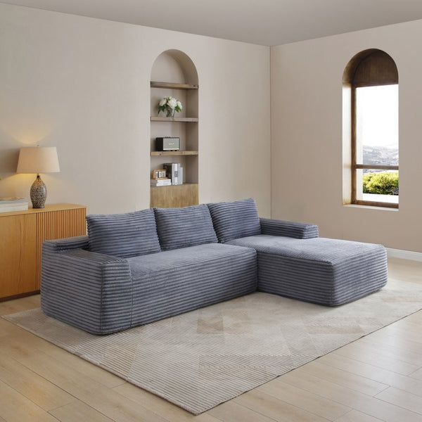 English Elm 97'' Modular Corduroy Sectional with Deep Seat Cushions for Spacious Living Rooms Grey - B W1117P457744