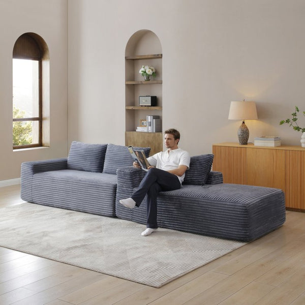 English Elm 97'' Modular Corduroy Sectional with Deep Seat Cushions for Spacious Living Rooms Grey - B W1117P457744