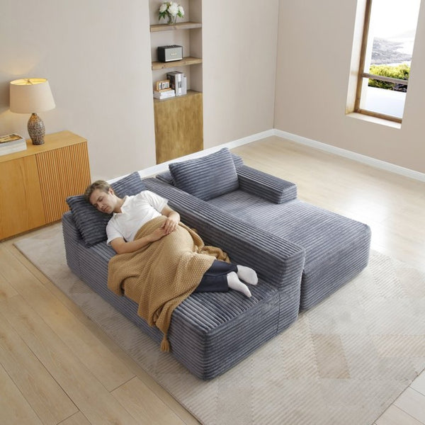 English Elm 97'' Modular Corduroy Sectional with Deep Seat Cushions for Spacious Living Rooms Grey - B W1117P457744