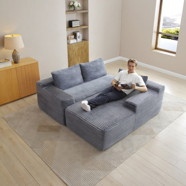 English Elm 97'' Modular Corduroy Sectional with Deep Seat Cushions for Spacious Living Rooms Grey - B W1117P457744