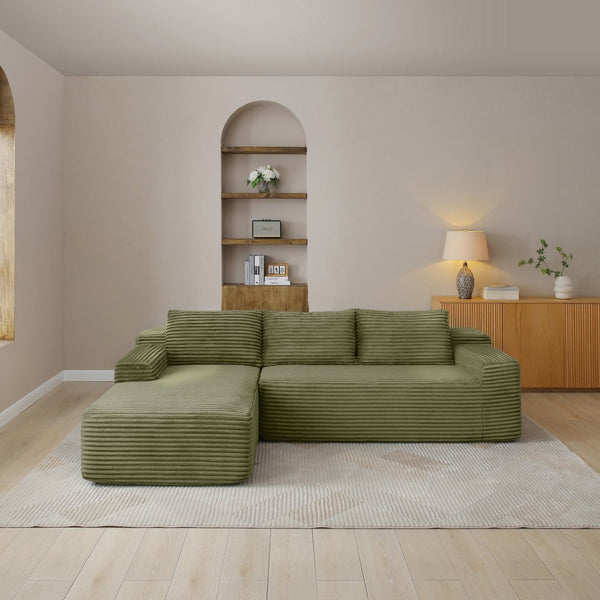 English Elm 97'' Modular Corduroy Sectional with Deep Seat Cushions for Spacious Living Rooms Green - B W1117P457762