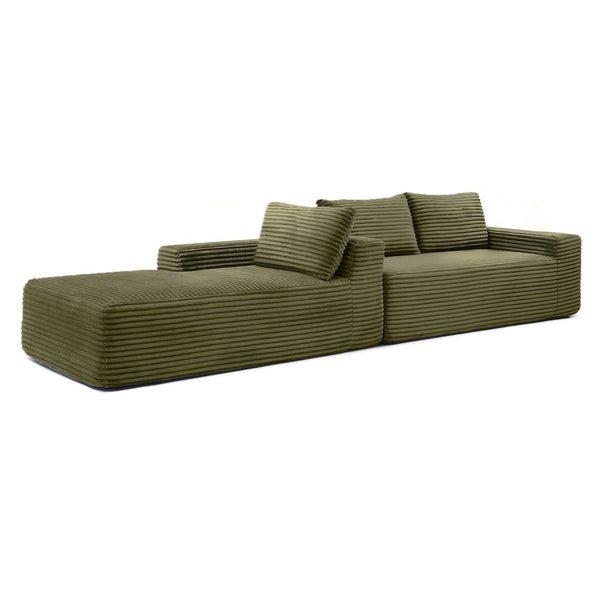 English Elm 97'' Modular Corduroy Sectional with Deep Seat Cushions for Spacious Living Rooms Green - B W1117P457762