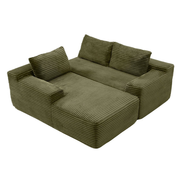 English Elm 97'' Modular Corduroy Sectional with Deep Seat Cushions for Spacious Living Rooms Green - B W1117P457762