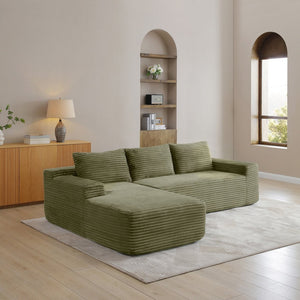 English Elm 97'' Modular Corduroy Sectional with Deep Seat Cushions for Spacious Living Rooms Green - B W1117P457762