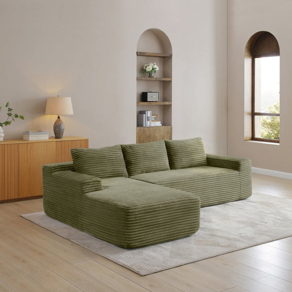 English Elm 97'' Modular Corduroy Sectional with Deep Seat Cushions for Spacious Living Rooms Green - B W1117P457762