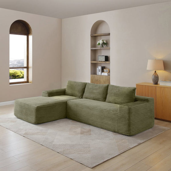 English Elm 97'' Modular Corduroy Sectional with Deep Seat Cushions for Spacious Living Rooms Green - B W1117P457762