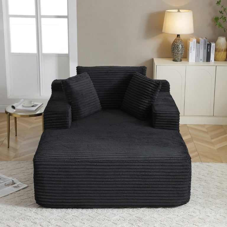 English Elm 49 Inch Corduroy Chaise Lounge Chair with Three Pillows Wide Arms No Assembly W1117P509768