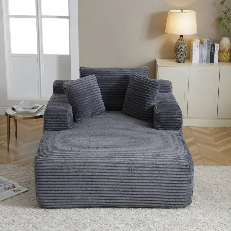 English Elm 49 Inch Corduroy Chaise Lounge with Wide Arms High Density Foam and Three Accent Pillows W1117P509770