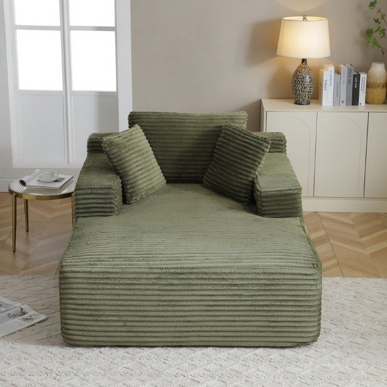 English Elm 49 Inch Corduroy Chaise Lounge with Three Pillows High Density Foam Ready to Use W1117P509771