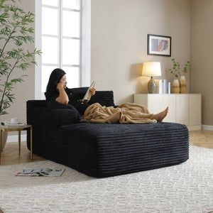 English Elm 49 Inch Ribbed Corduroy Chaise Lounge with Firm Foam Support Wide Arms and Lumbar Pillows W1117P523138