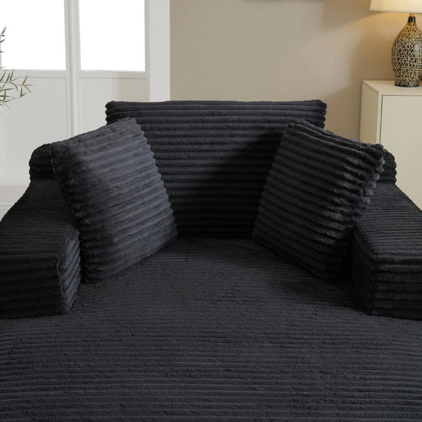 English Elm 49 Inch Ribbed Corduroy Chaise Lounge with Firm Foam Support Wide Arms and Lumbar Pillows W1117P523138