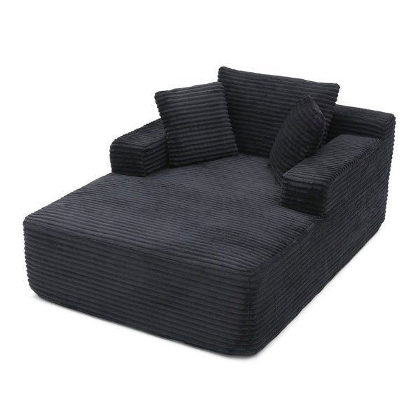 English Elm 49 Inch Ribbed Corduroy Chaise Lounge with Firm Foam Support Wide Arms and Lumbar Pillows W1117P523138