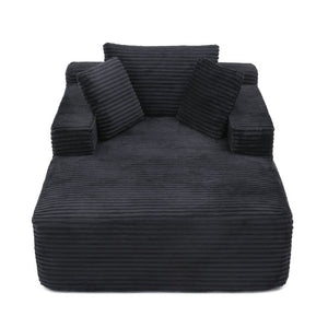 English Elm 49 Inch Ribbed Corduroy Chaise Lounge with Firm Foam Support Wide Arms and Lumbar Pillows W1117P523138