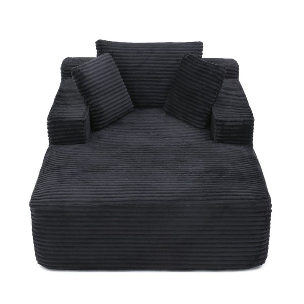 English Elm 49 Inch Ribbed Corduroy Chaise Lounge with Firm Foam Support Wide Arms and Lumbar Pillows W1117P523138