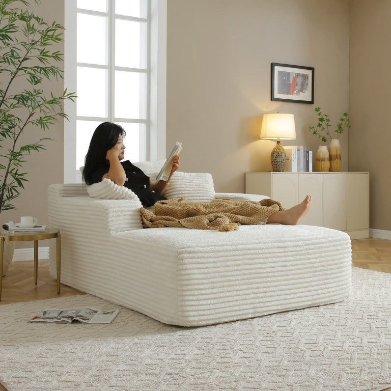 English Elm 49 Inch Textured Corduroy Chaise Lounge Assembly Free with Padded Arms and Pillows W1117P523146