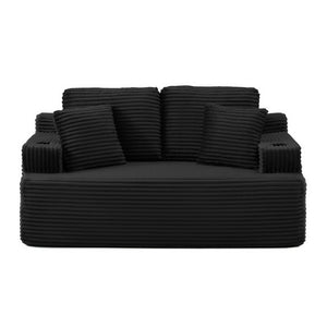 English Elm 66.5''boneless Floor Sofa Two Seat Corduroy Lounge with Cup Holders and Side Pockets Black W1117P529638