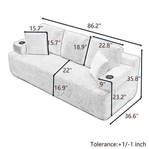 English Elm 86.2''boneless Floor Sofa Three Seat Corduroy Couch with Cup Holders for Studio Living Grey W1117P529639