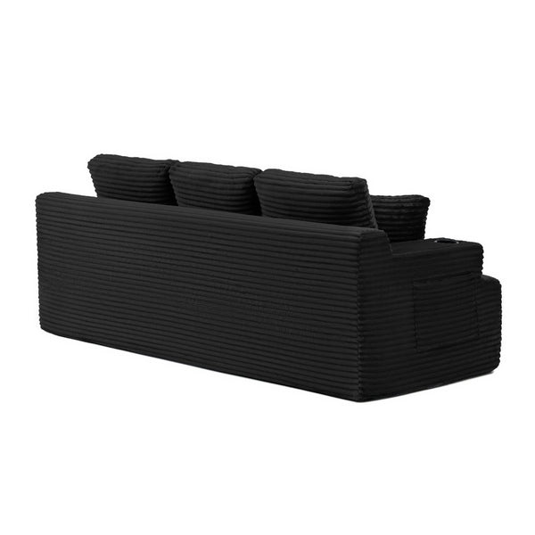 English Elm 86.2''boneless Floor Sofa Three Seat Corduroy Couch with Cup Holders for Studio Living Black W1117P529640
