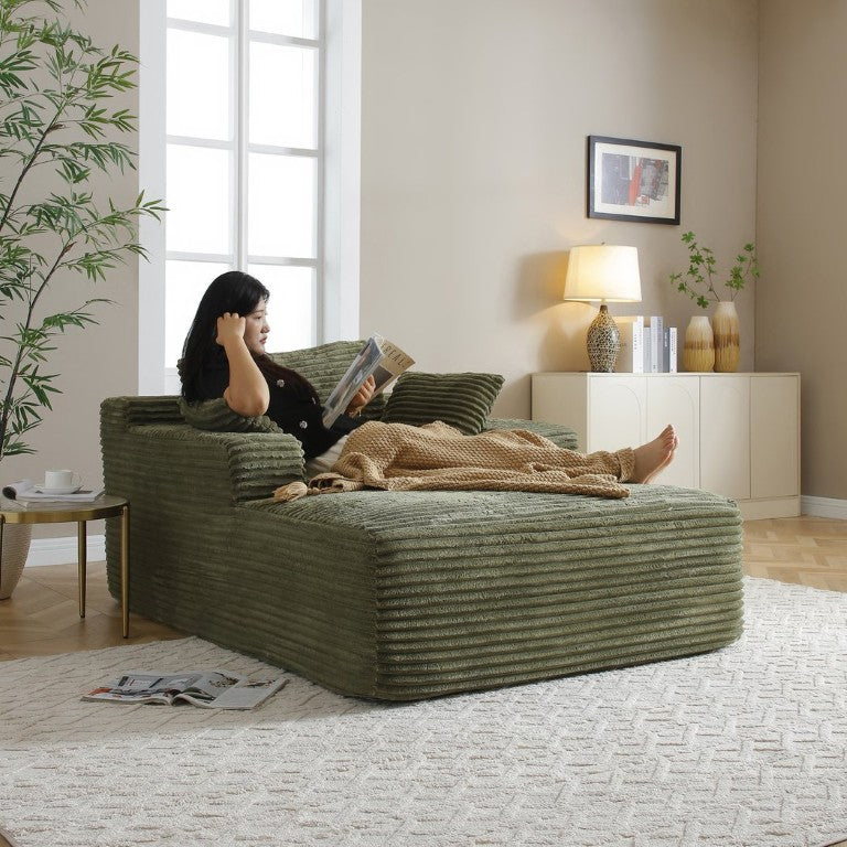 English Elm 49 Inch Corduroy Chaise Lounge with Three Pillows Ready to Use Bedroom Reading Nook W1117P537642